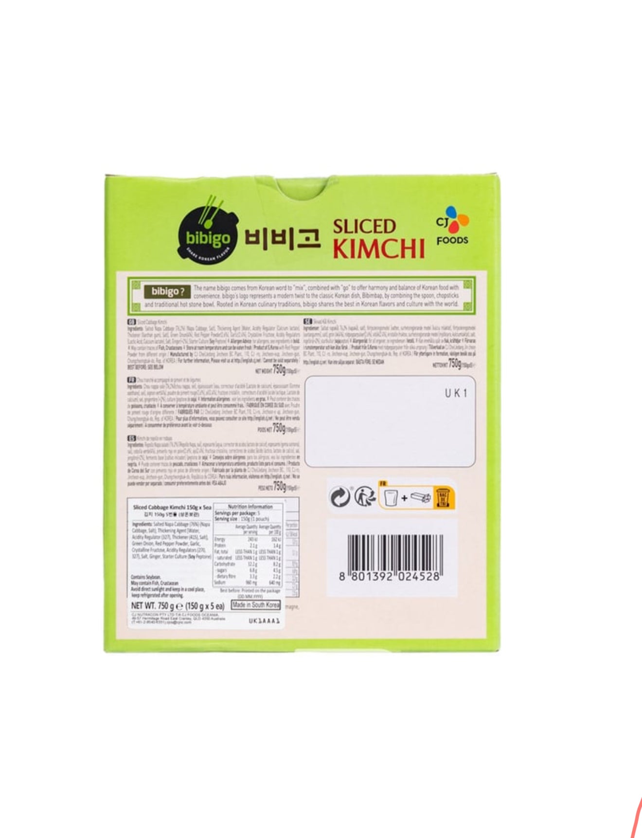 Bibigo Sliced Kimchi (150 g x 5 pk)