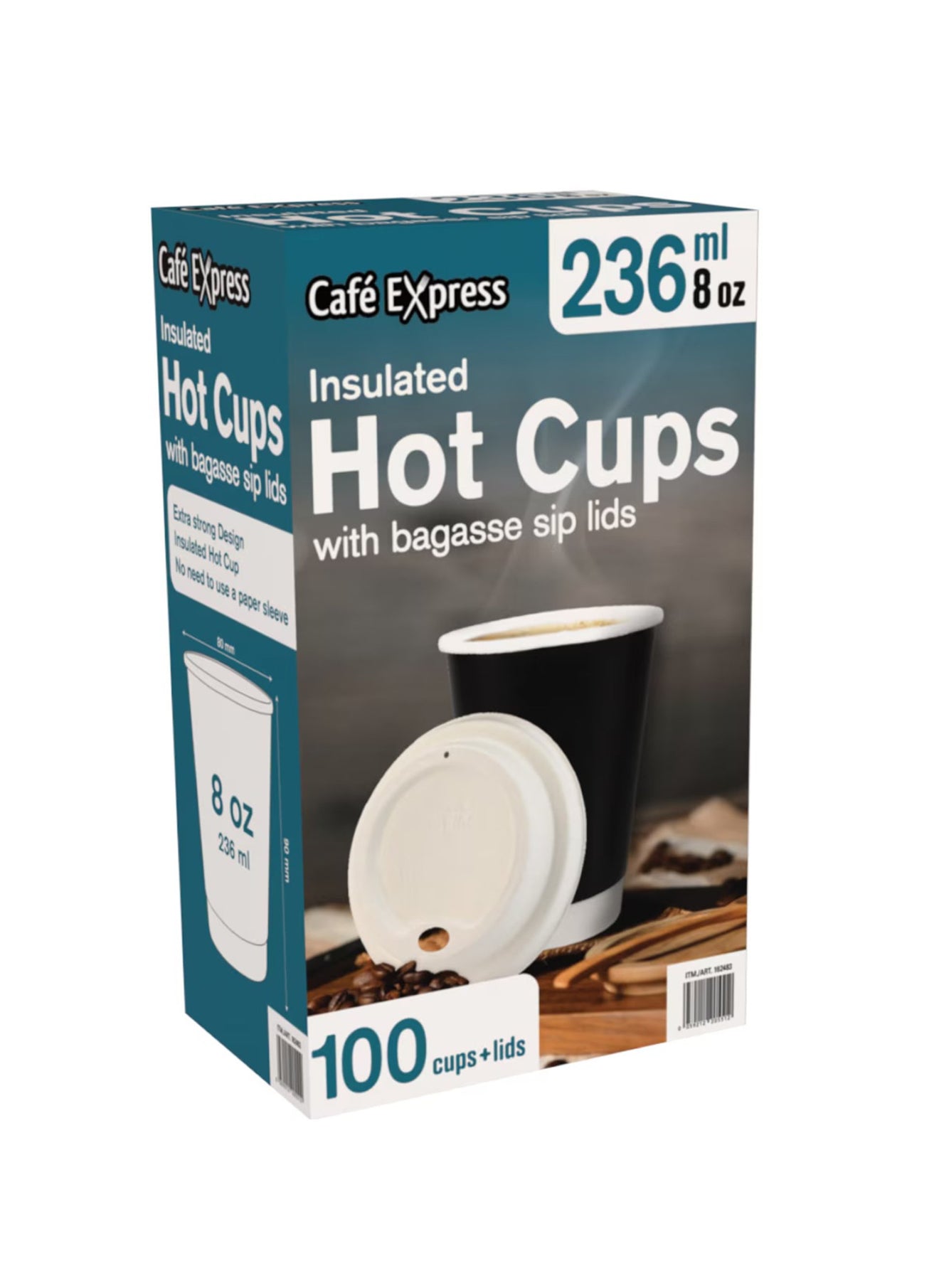 Cafe Express Double Wall Hot Cup
& Lid 236 ml x 100 pk