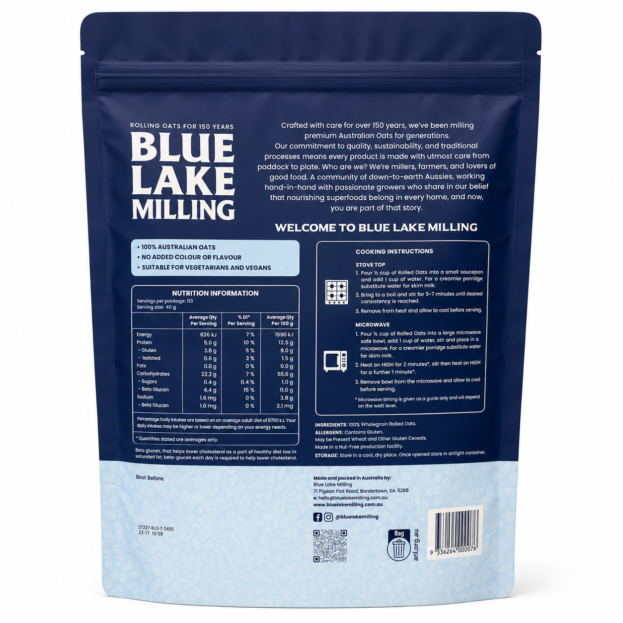 Blue Lake Milling Australian Rolled Oats 4.5kg