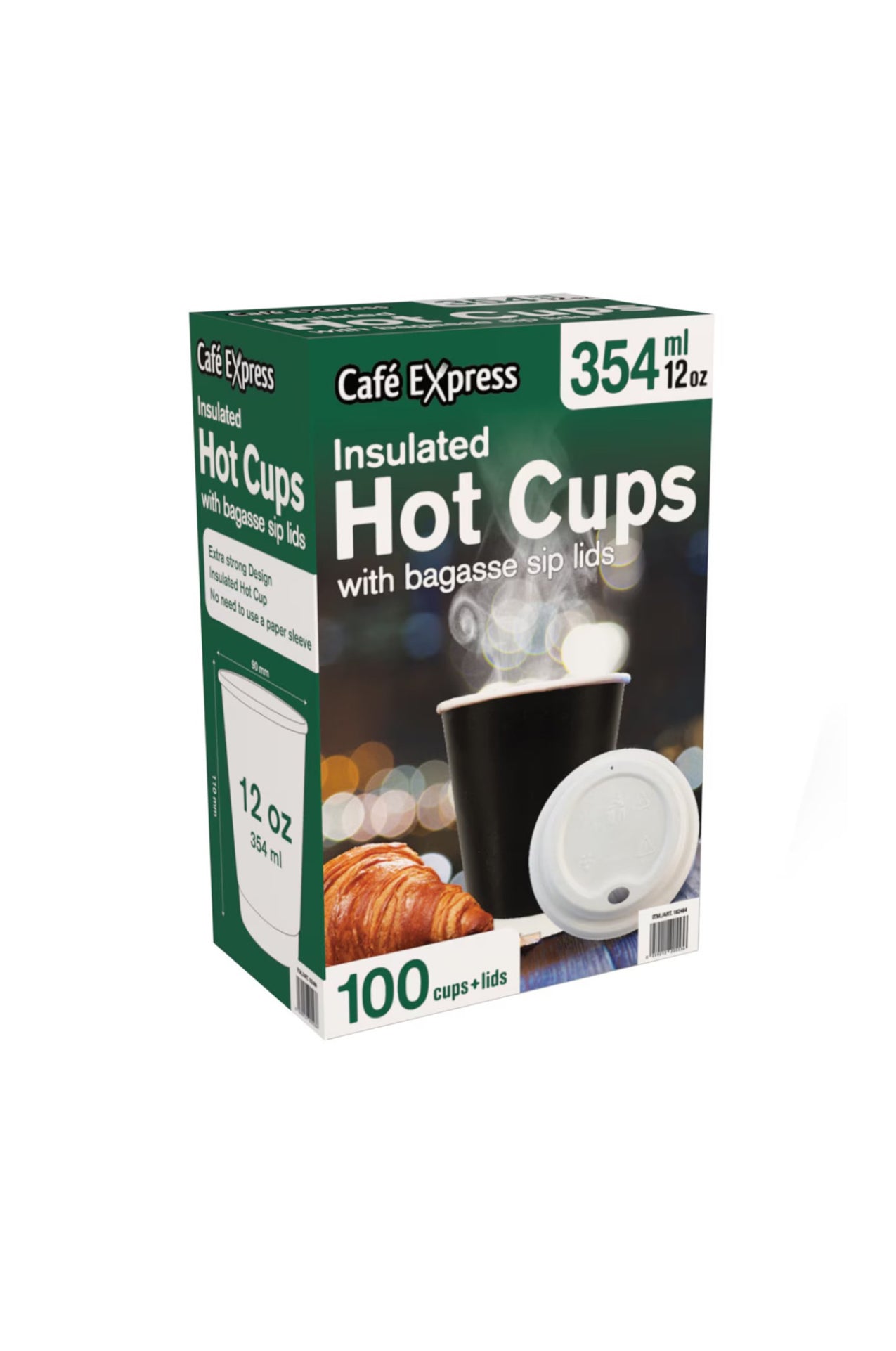 Cafe Express Double Wall Hot Cup
& Lid 354ml x 100 pk