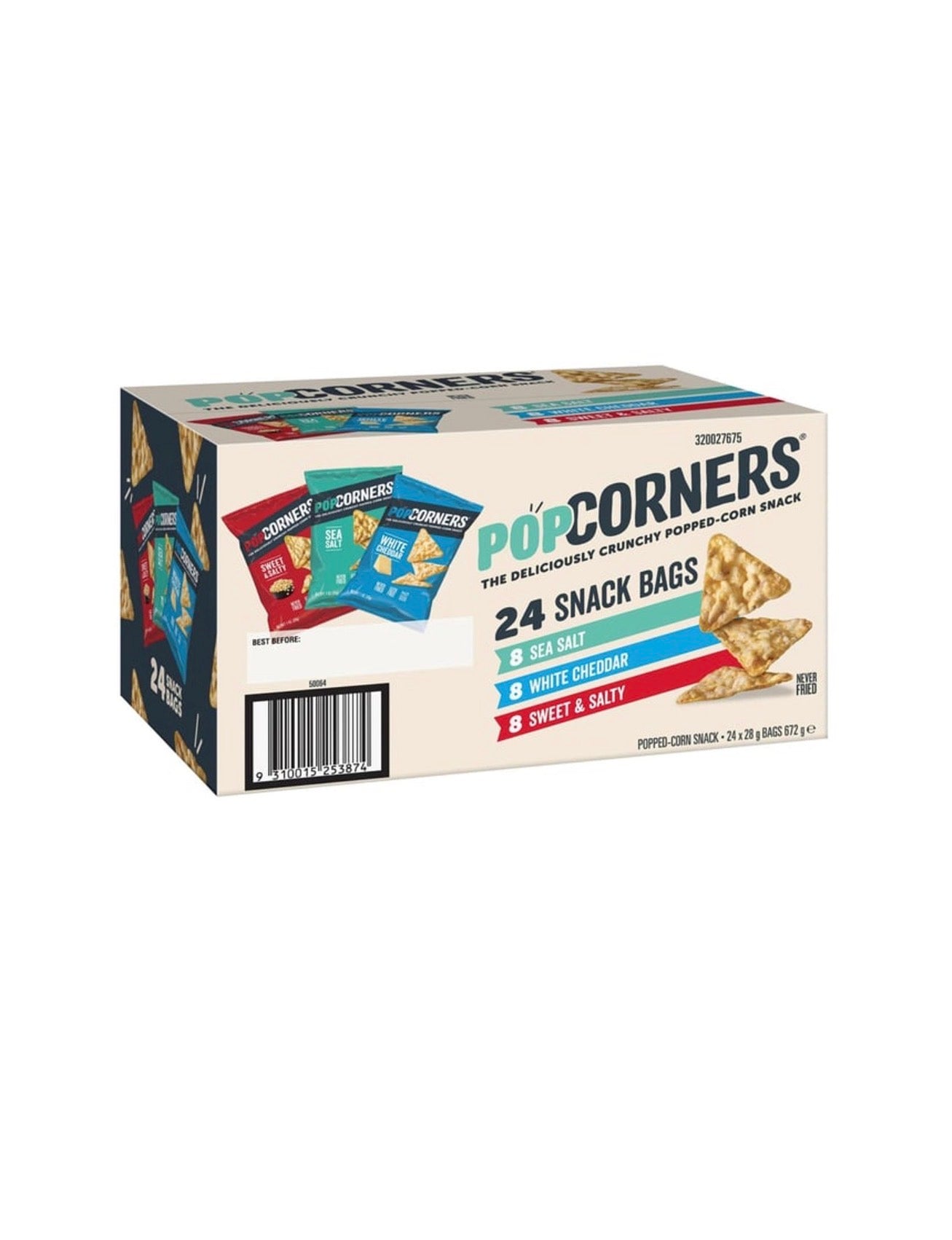 PopCorners Variety Pack Popped Corn Snacks 24 x 28g Sea Salt White Cheddar Sweet & Salty
