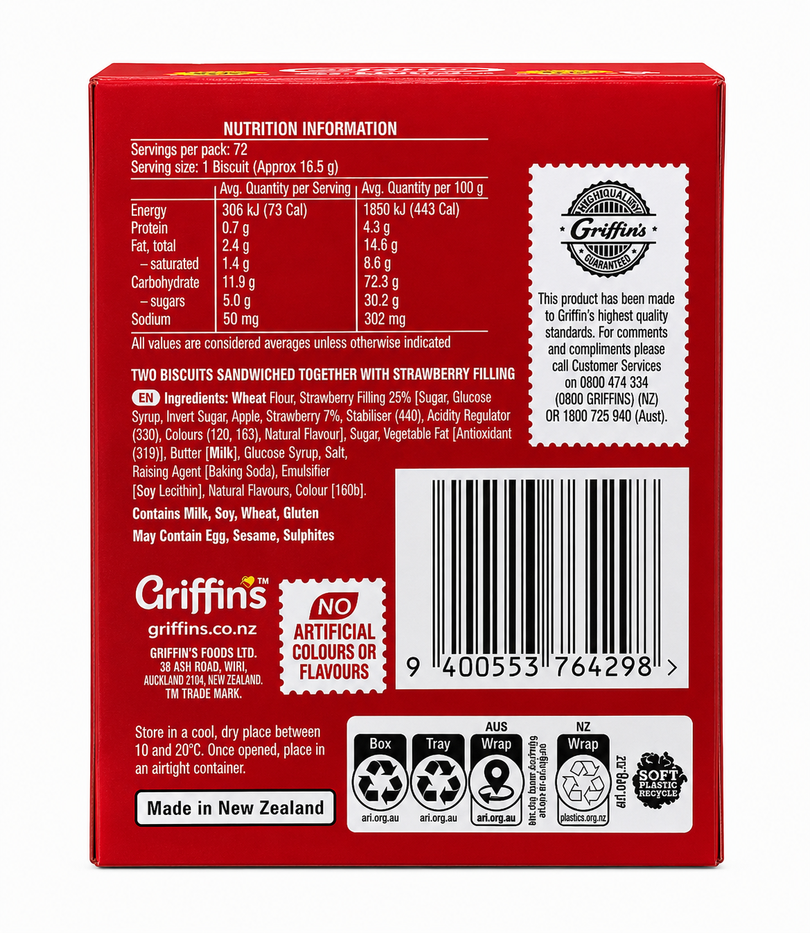 Griffins Shrewsbury Strawberry Biscuits Share Box 6 Pack 1170g (6 x 195g)