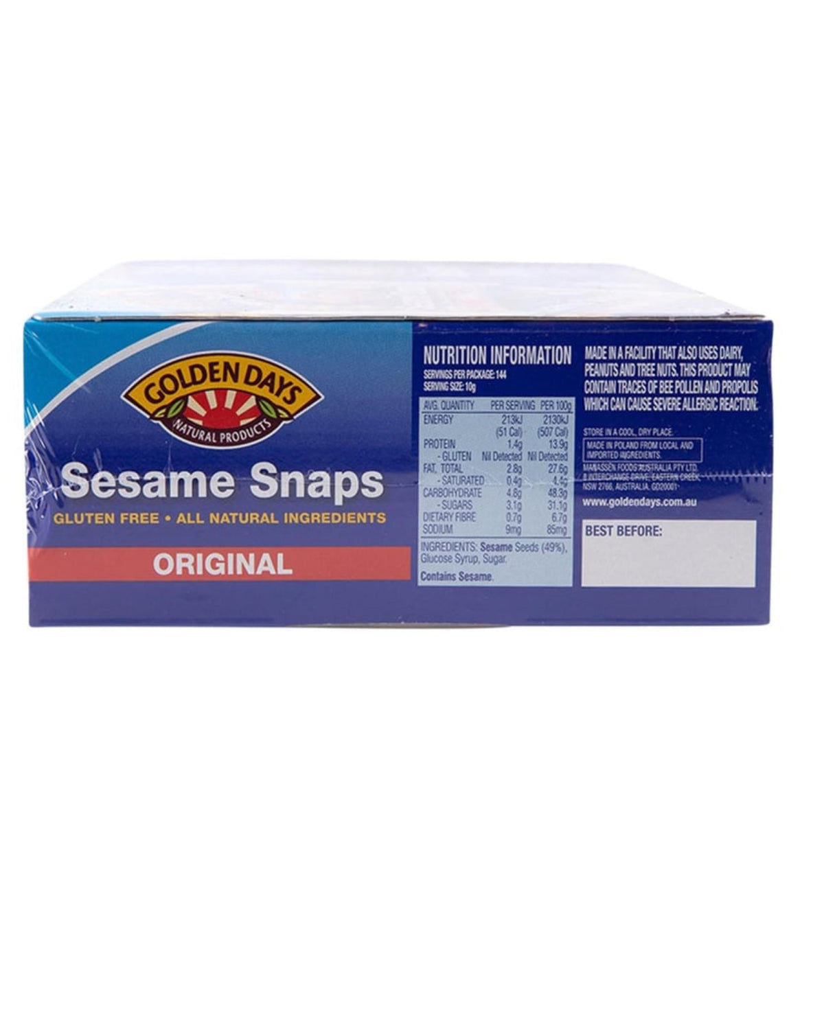 Golden Days Sesame Snaps 40g x
36 pk