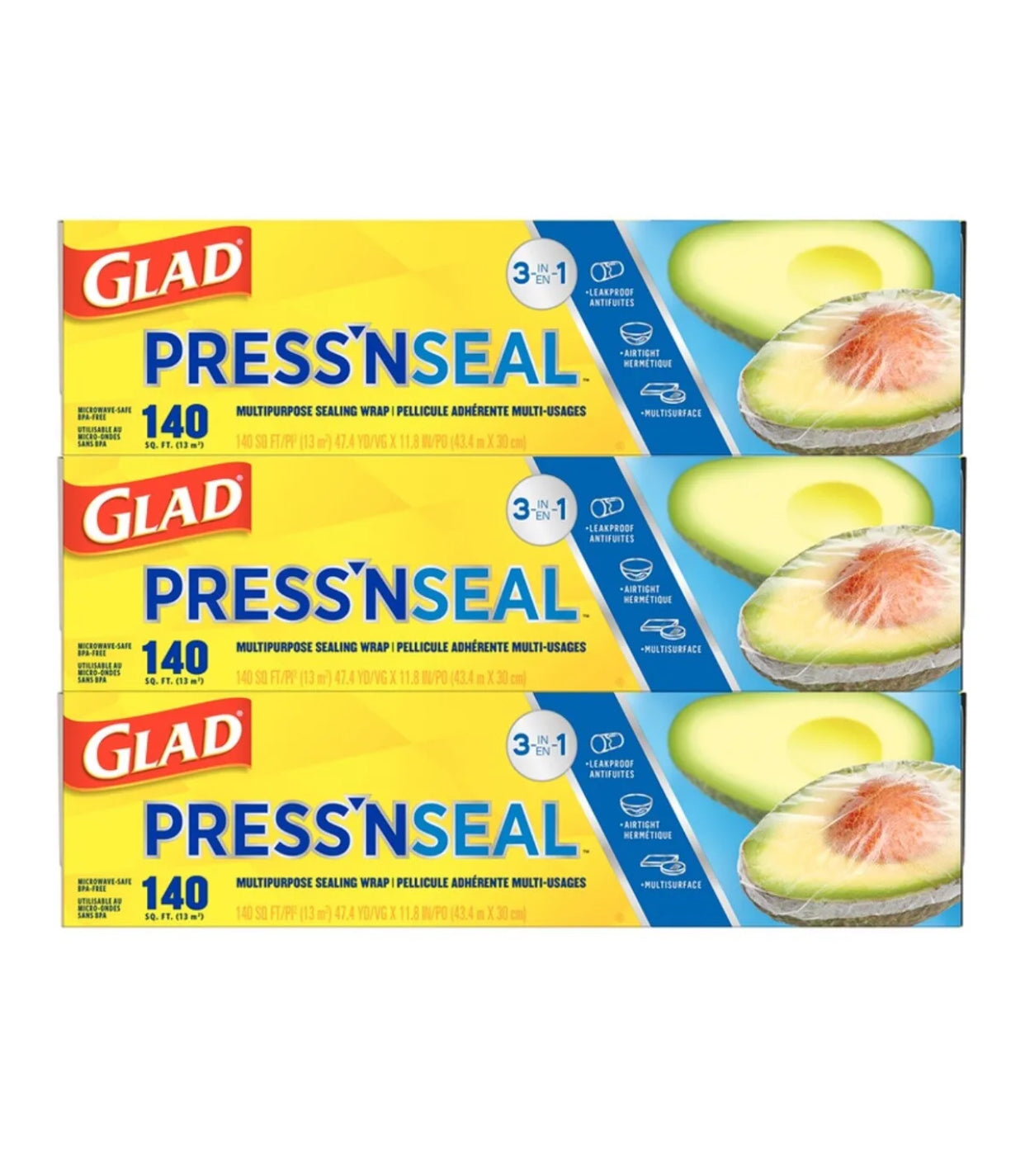3 x Glad Press n Seal Wrap 140sq ft