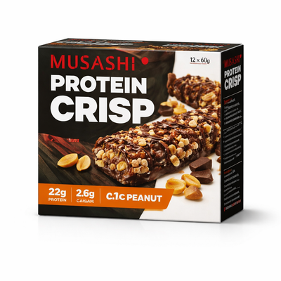 Musashi Protein Crisp Choc Peanut Bars 12 x 60g High Protein Snack