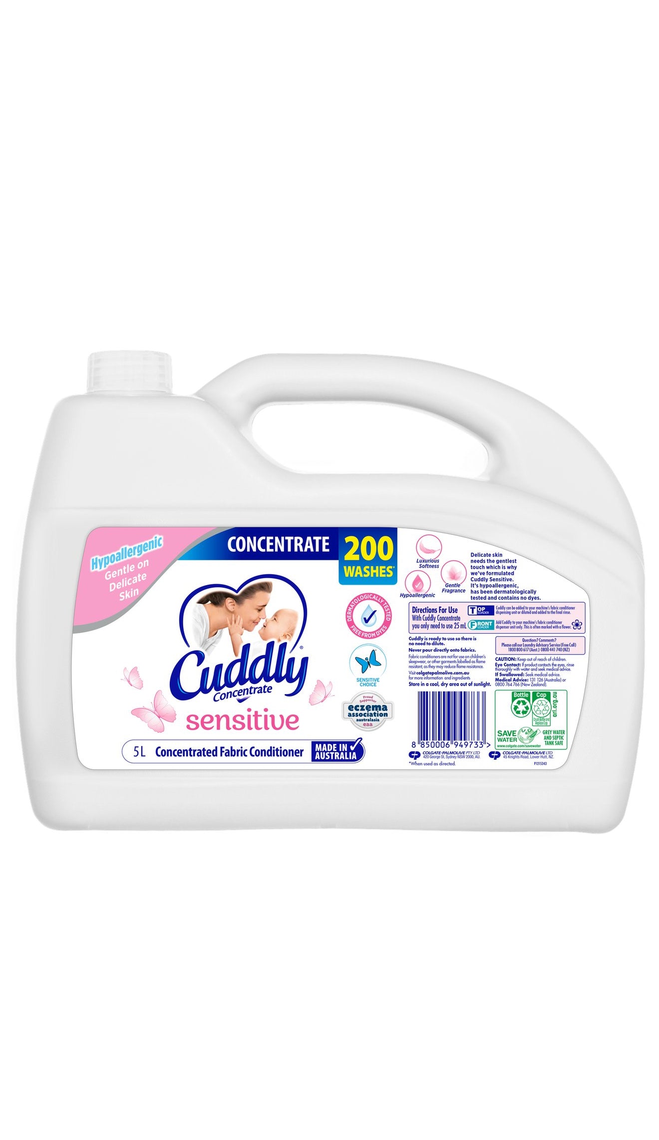 Cuddly Concentrate Sensitive
Liquid Fabric Softener 5 L