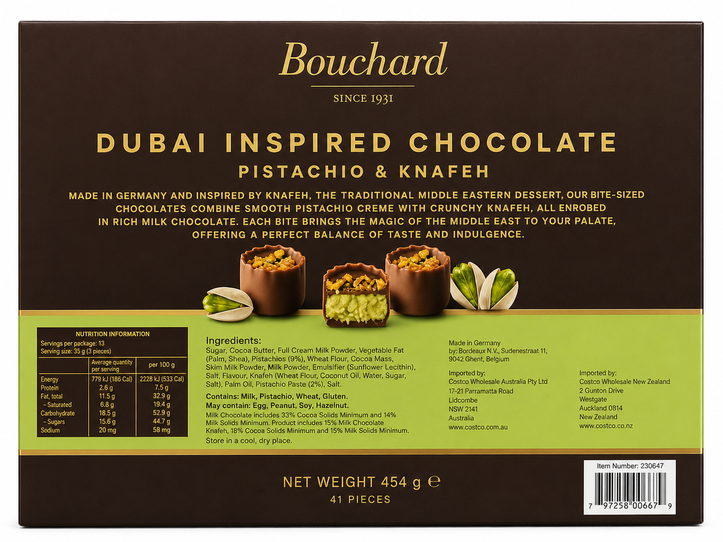 Bouchard Dubai Inspired Chocolate Pistachio & Knafeh 200g