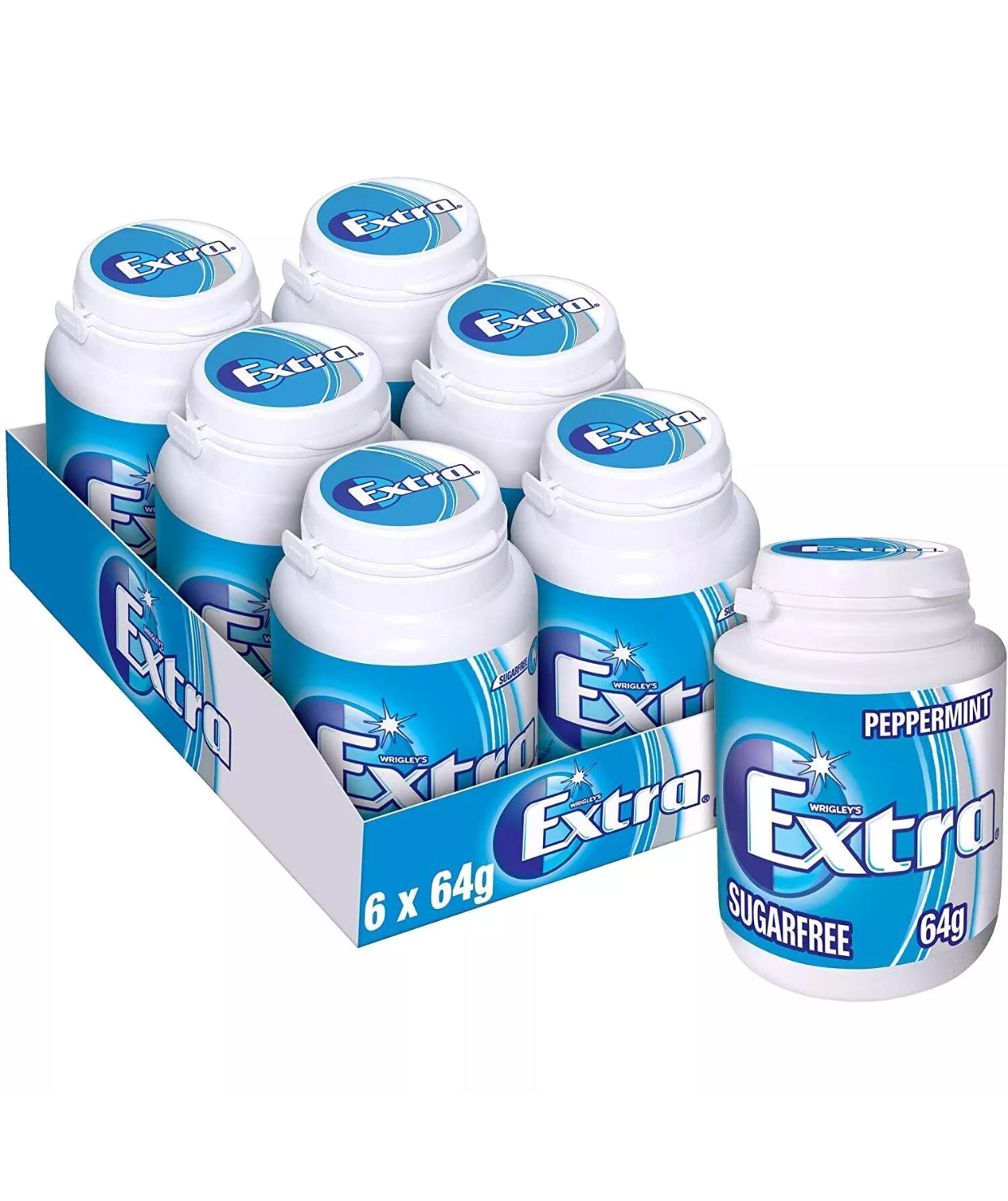 WRIGLEY'S EXTRA
SUGARFREE PEPPERMINT GUM
6 X 64G BOTTLE