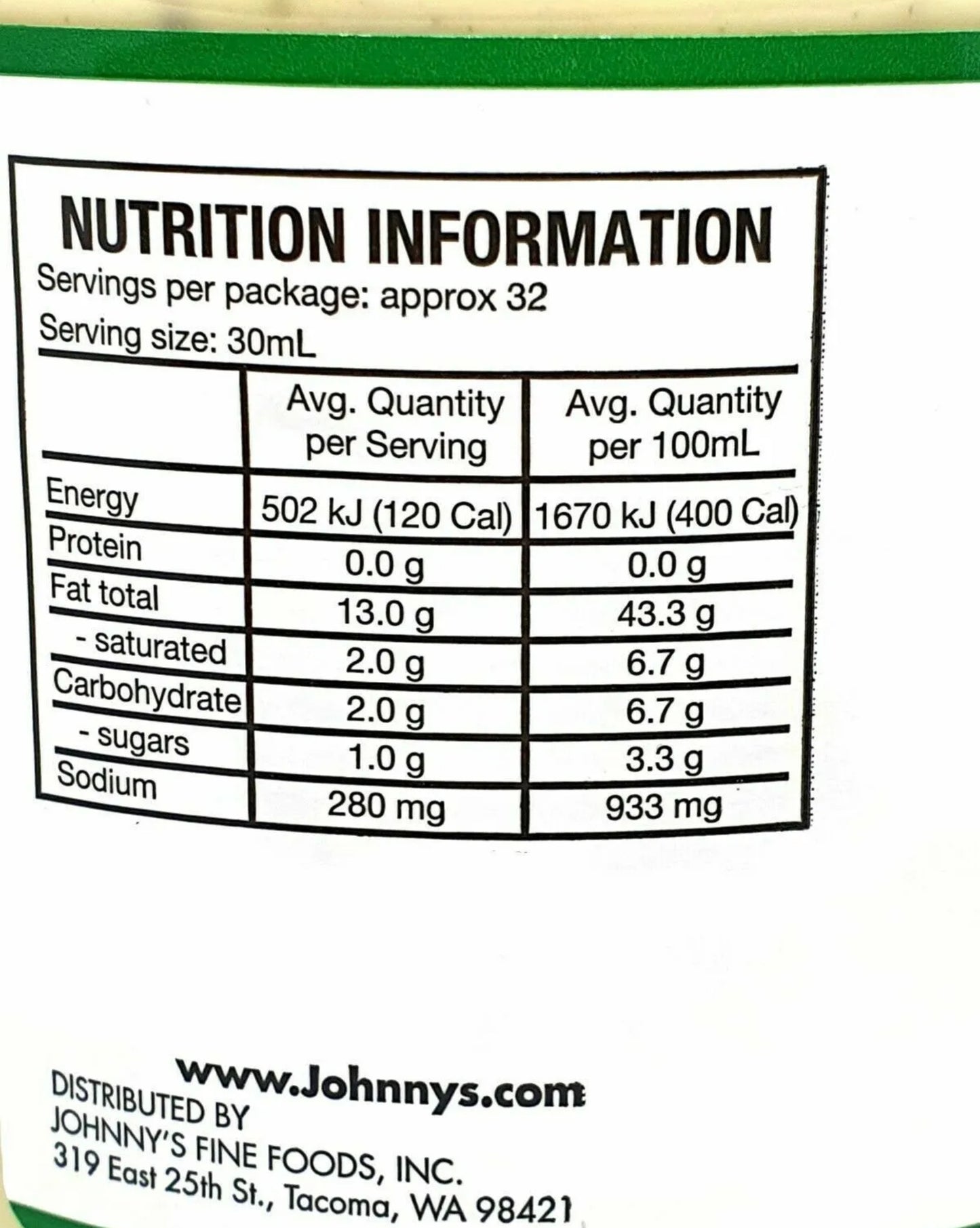 Johnny’s organic ranch dressing 946ml