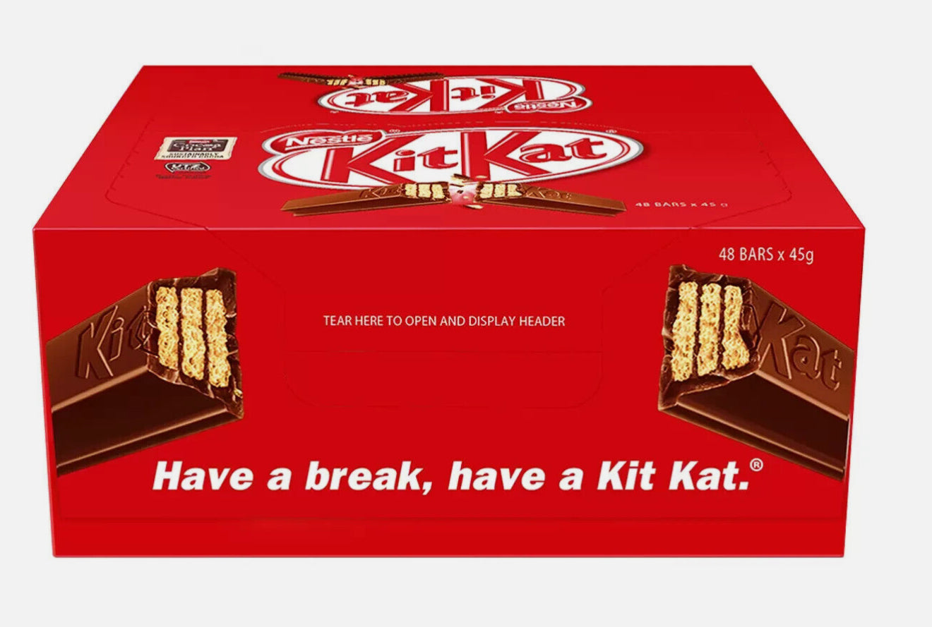 Kit Kat Chocolate Candy Bar 48 x 45g - 4 Fingers Milk Chocolate Wafer Kids Sweet