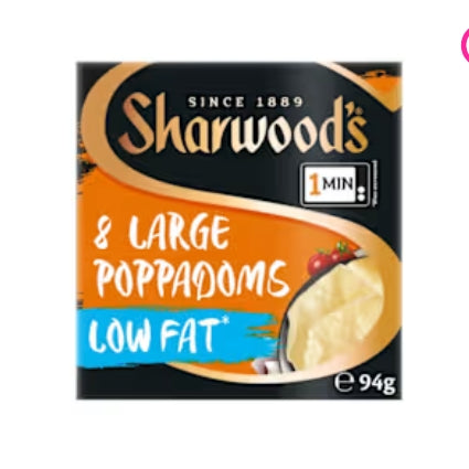 Sharwoods Low Fat Plain
Indian Poppadoms 94g