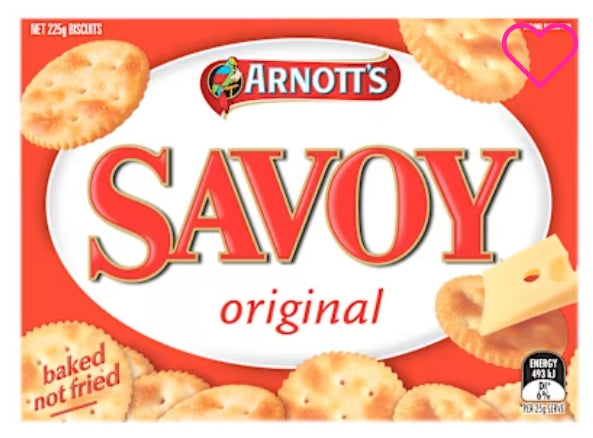 Arnotts Savoy Crackers
Original 225g X 20
