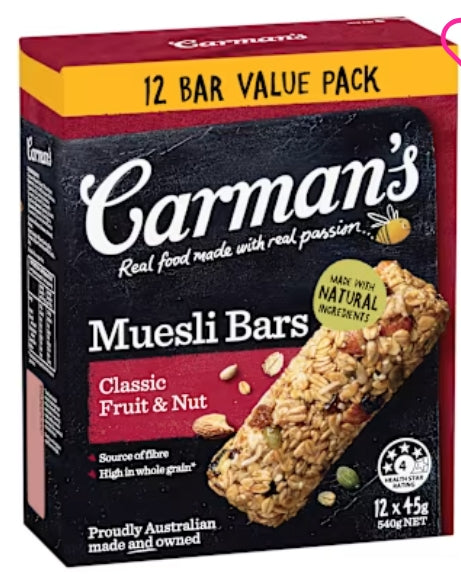 Carmans Muesli Bars Classic
Fruit & Nut 12pk 540g