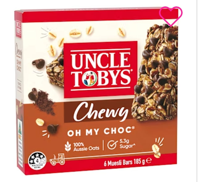 Uncle Tobys Cereal Bar
Muesli Bars Chewy Oh My
Choc 10x185g
