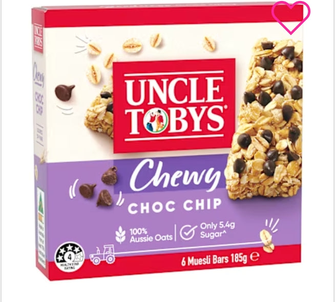 Uncle Tobys Muesli Bar
Muesli Bar Chocolate Chip 185g