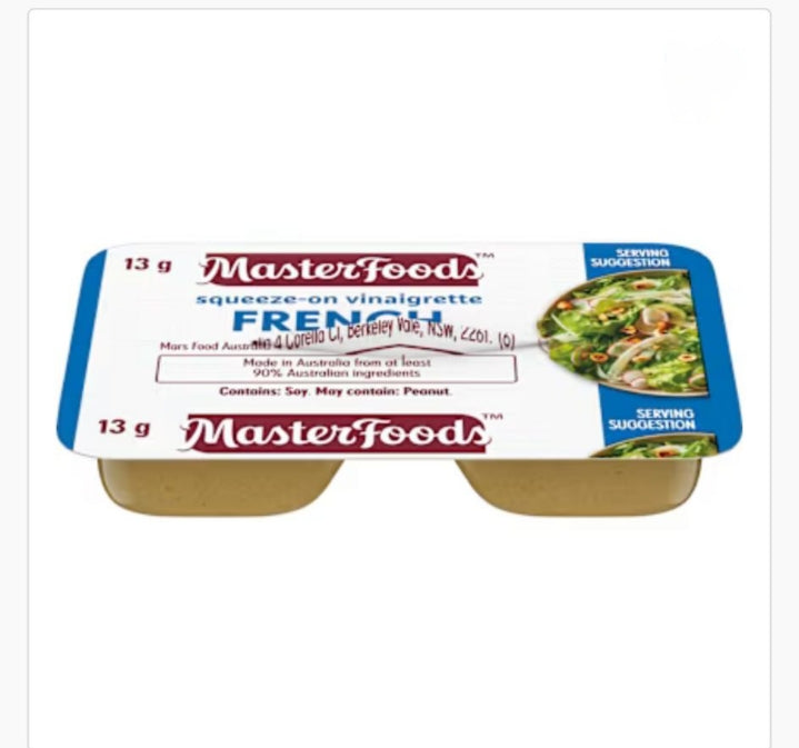 Masterfoods"" Portion Control Squeeze-
on French Vinaigrette Dressing 100x13g