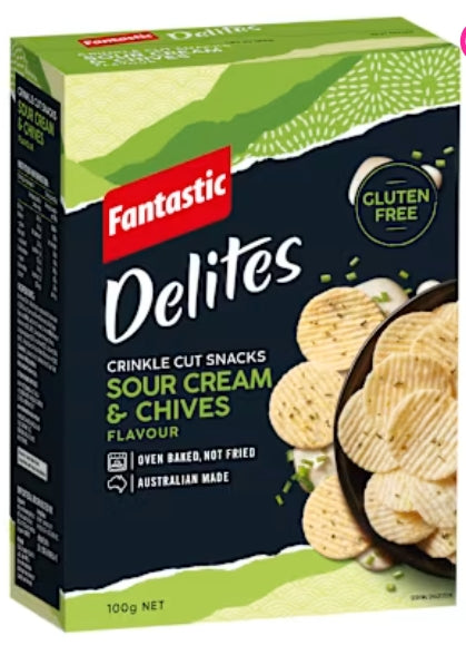 Fantastic Delites Rice Snacks
Sour Cream And Chives 100g