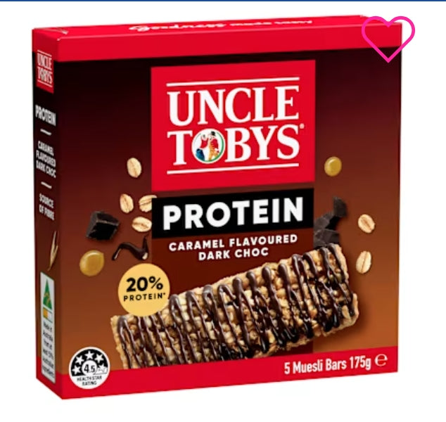 Uncle Tobys Nutritious
Snacks Protein Bar Caramel
Dark Chocolate 8x175g