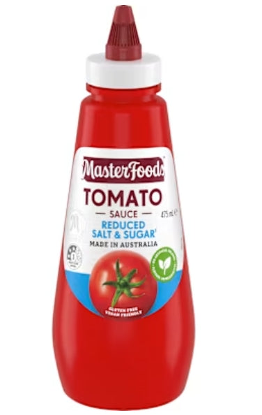 Masterfoods Sauce Tomato
Reduced Salt And Sugar 475ml Squeezy Bottle