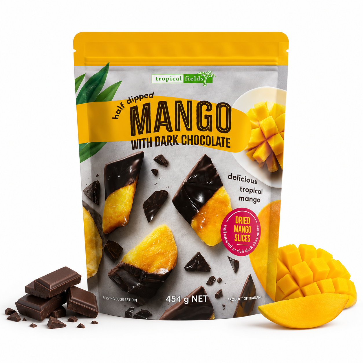 Tropical Fields dark chocolate dipped mango 454g dried fruit snack pouch