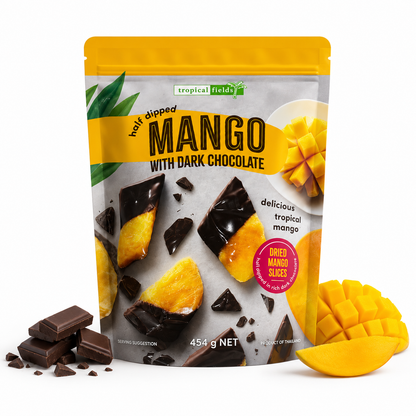 Tropical Fields dark chocolate dipped mango 454g dried fruit snack pouch