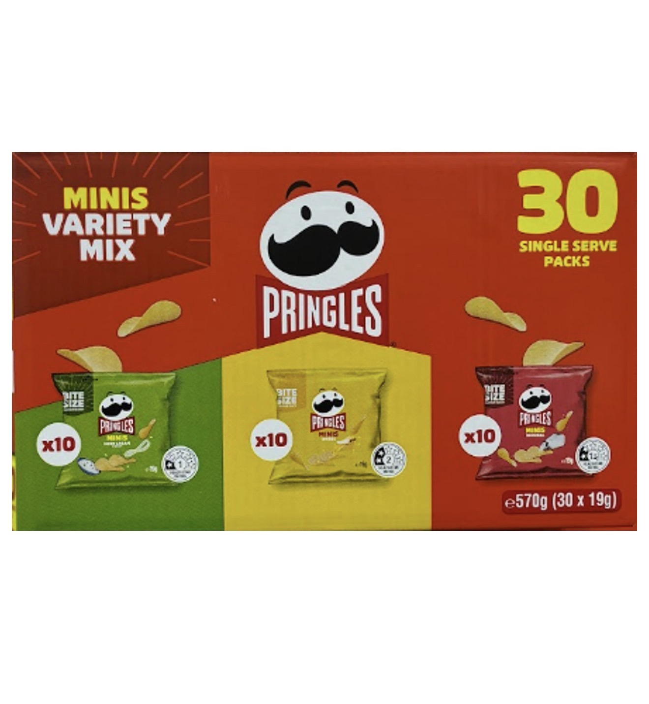 Pringles Minis Variety Mix 30 Pack 570g assorted single serve potato crisps