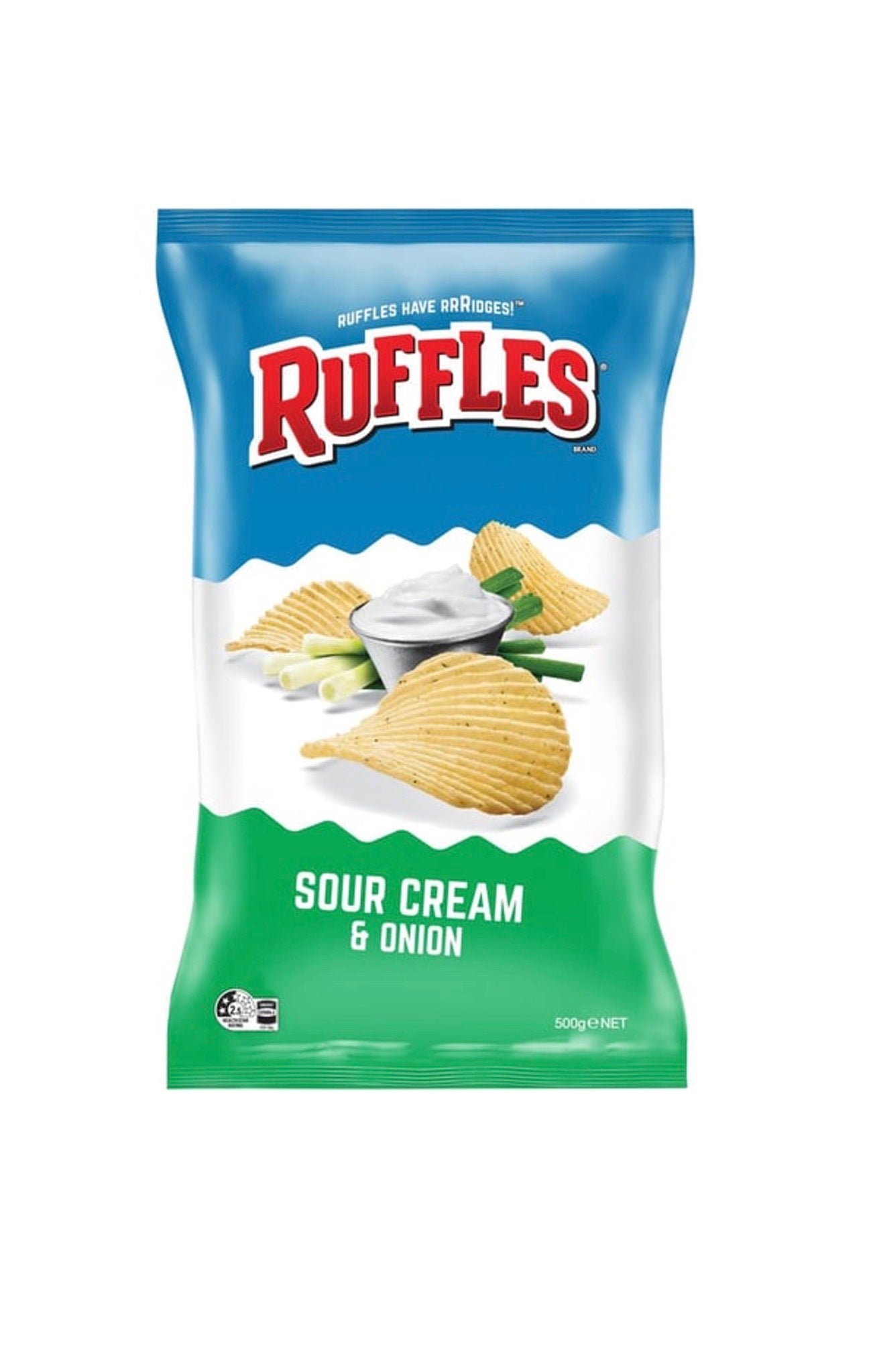 Ruffles Sour Cream & Onion Ridged Potato Chips 500g family size bag
