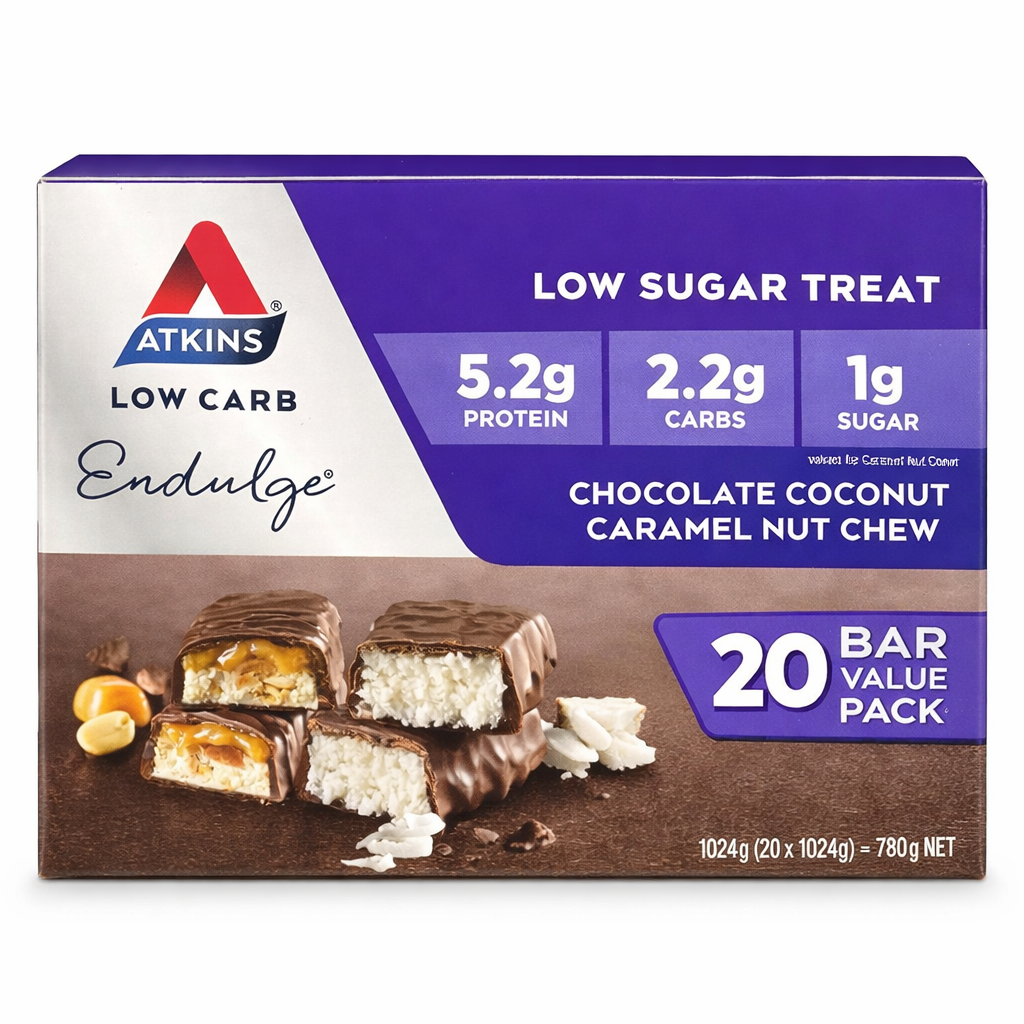 Atkins low carb chocolate coconut caramel nut chew 20 bar value pack