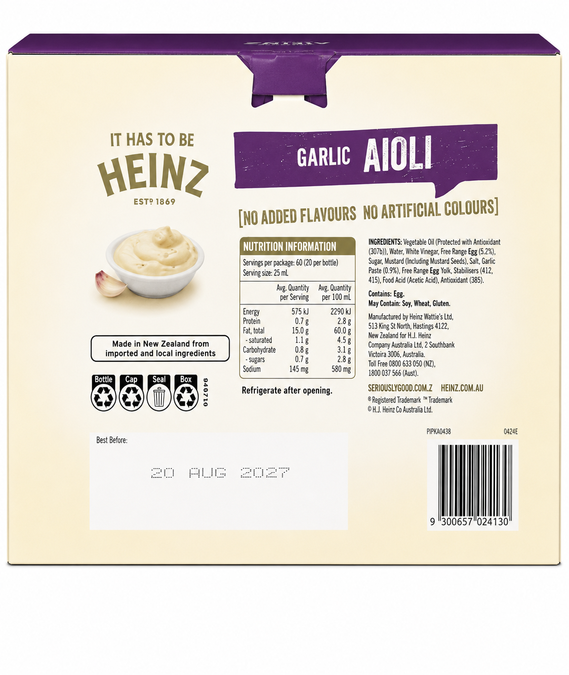 Heinz Seriously Good Garlic Aioli 3 x 500mL