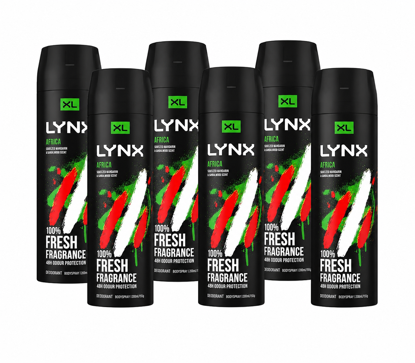 Lynx Africa Body Spray XL 200ml deodorant body spray 6 pack on white background