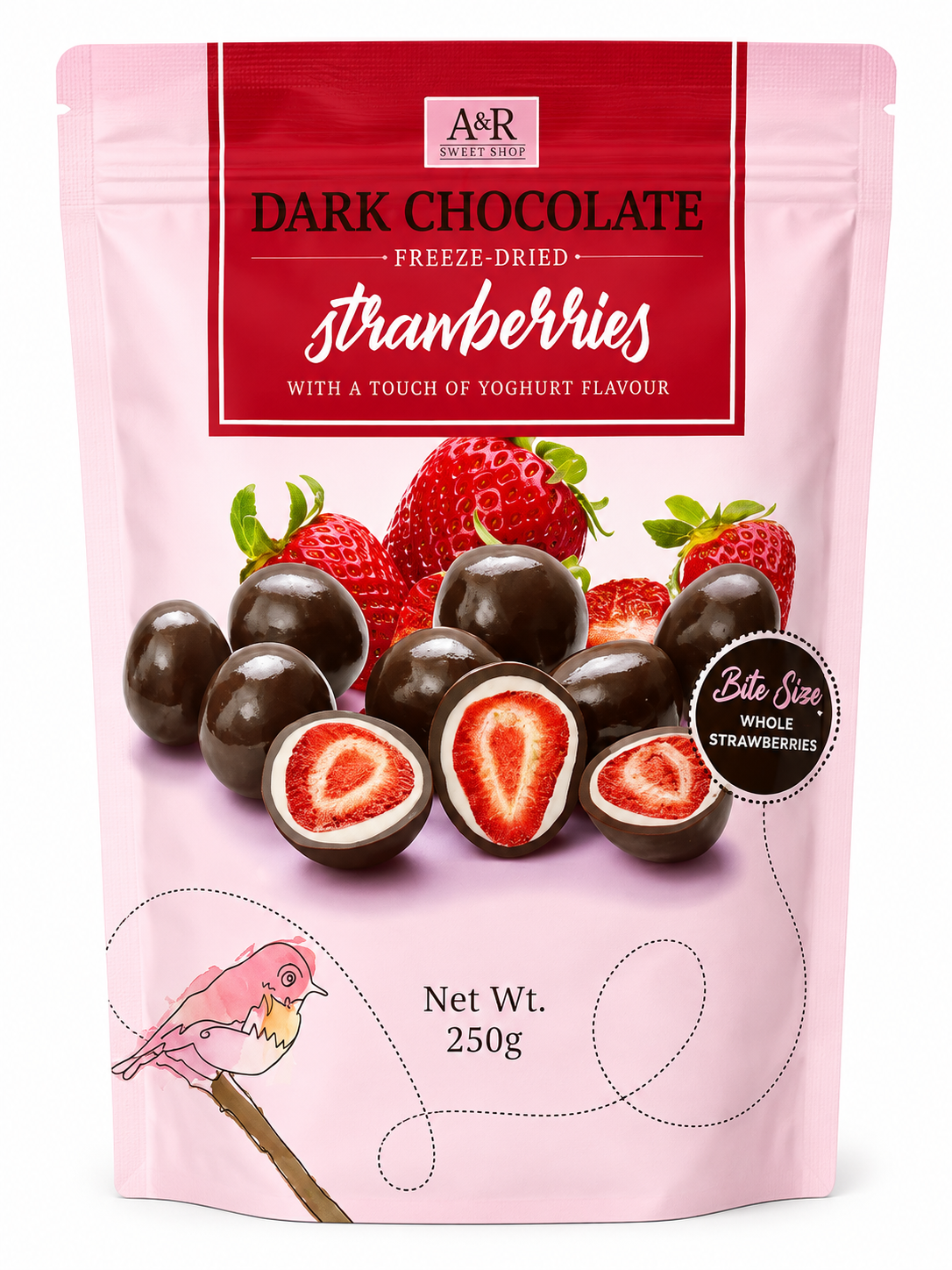 A&R Dark Chocolate Freeze Dried Strawberries 250g with Yoghurt Flavour