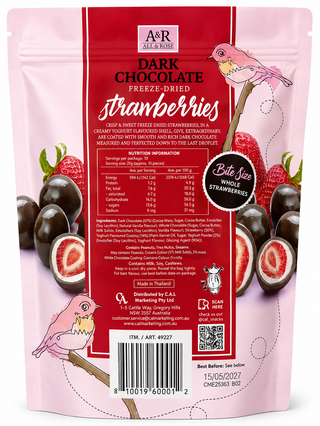A&R Dark Chocolate Freeze Dried Strawberries with Yoghurt Flavour 250g