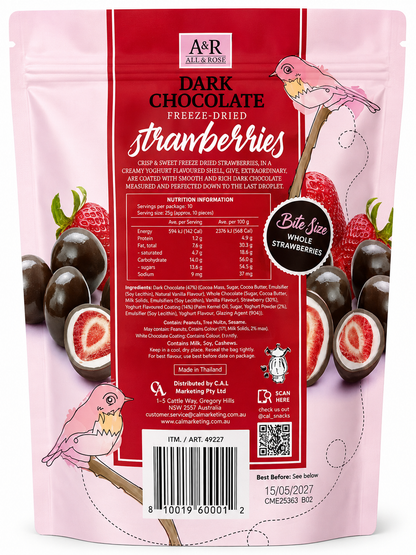 A&R Dark Chocolate Freeze Dried Strawberries with Yoghurt Flavour 250g