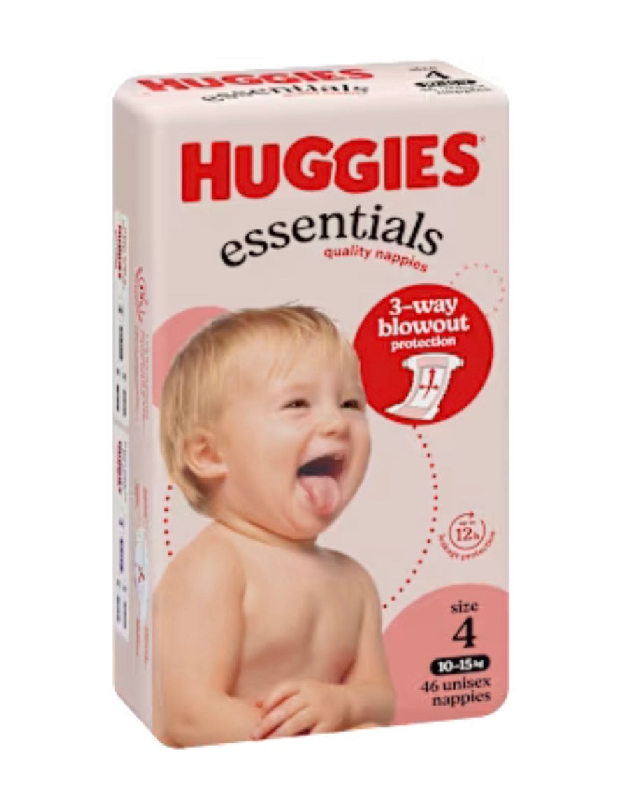 Huggies Essential Nappy 4 Packs Size 4 Toddler Unisex 46 Nappies each 10-15kg