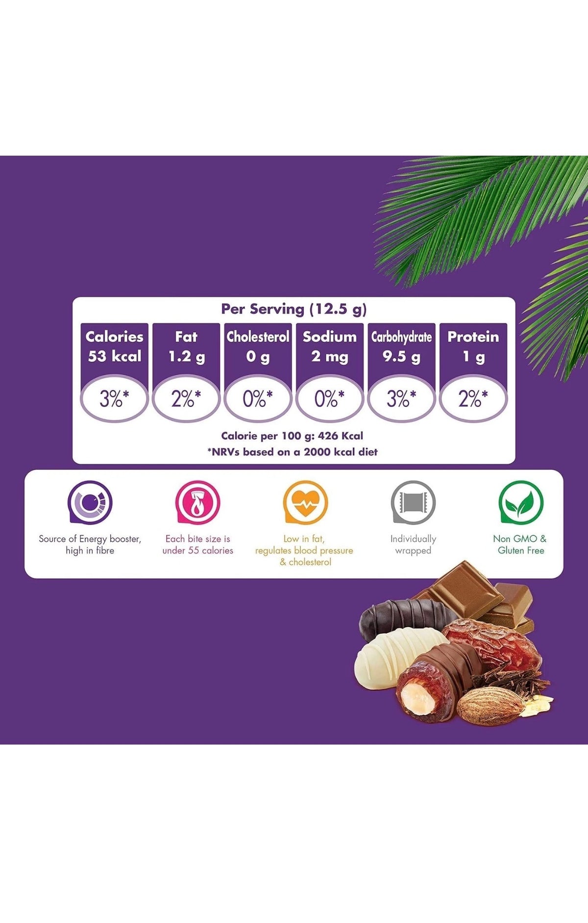 Dubai Chocodate Chocolate Date Almond Assorted Dates 525g Individual Wrapped