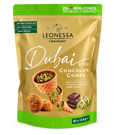 Leonessa Dubai Style Pistachio Chocolate Cones 25 Pack