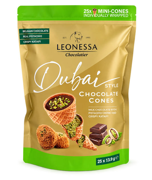 Leonessa Dubai Style Pistachio Chocolate Cones 25 Pack