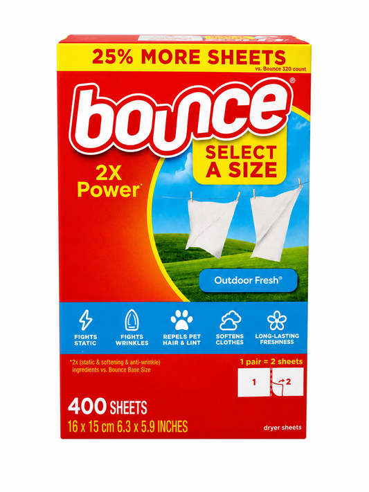Bounce Select-A-Size Dryer Sheets Outdoor Fresh 400 Sheets Fabric Softener Anti Static