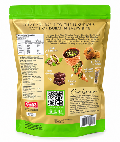 Leonessa Dubai Style Pistachio Chocolate Cones 25 Pack
