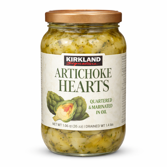 Kirkland Signature artichoke hearts quartered and marinated in oil jar 1.06qt