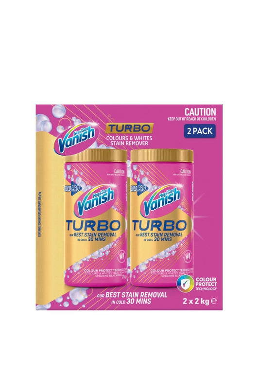 Vanish NapiSan Gold Pro Turbo Stain Remover Powder 2 x 2kg twin pack for colours and whites