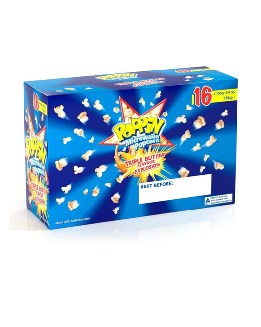 Poppin Microwave Triple Butter
Popcorn 100 g x 16 pk