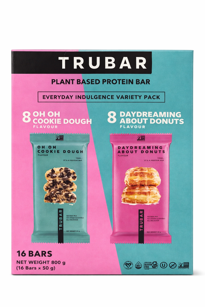 Trubar plant based protein bar variety pack 16 bars cookie dough and donut flavours