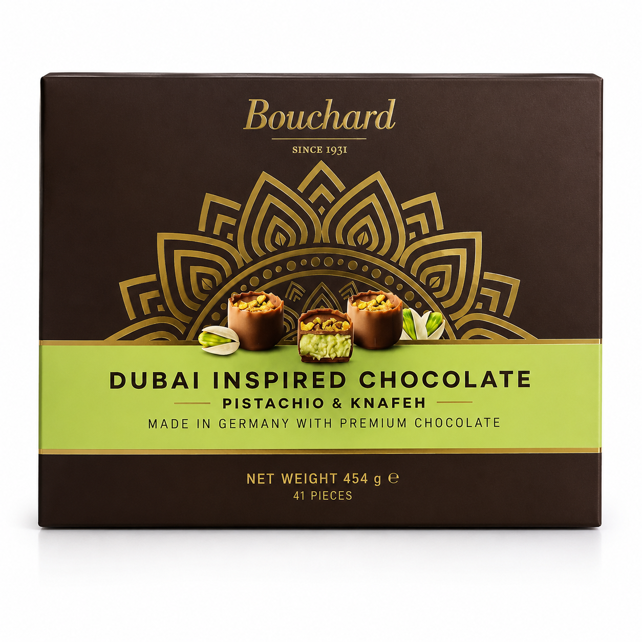 Bouchard Dubai Inspired Chocolate Pistachio and Knafeh Belgian Chocolate