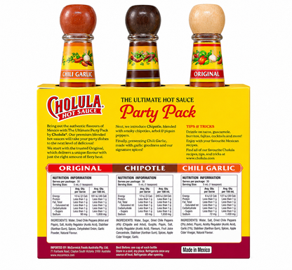 CHOLULA
HOT SAUCE PARTY PACK
3X150ML