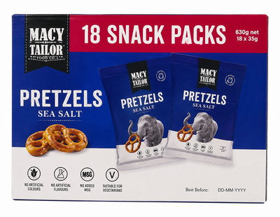 Macy & Tailor Sea Salt Pretzels 18 Snack Packs 630g Baked Vegetarian Snacks