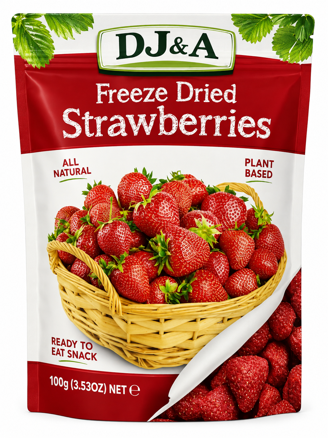 DJ&A Freeze Dried Strawberries 100g all natural plant based snack pouch