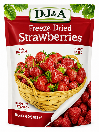 DJ&A Freeze Dried Strawberries 100g all natural plant based snack pouch