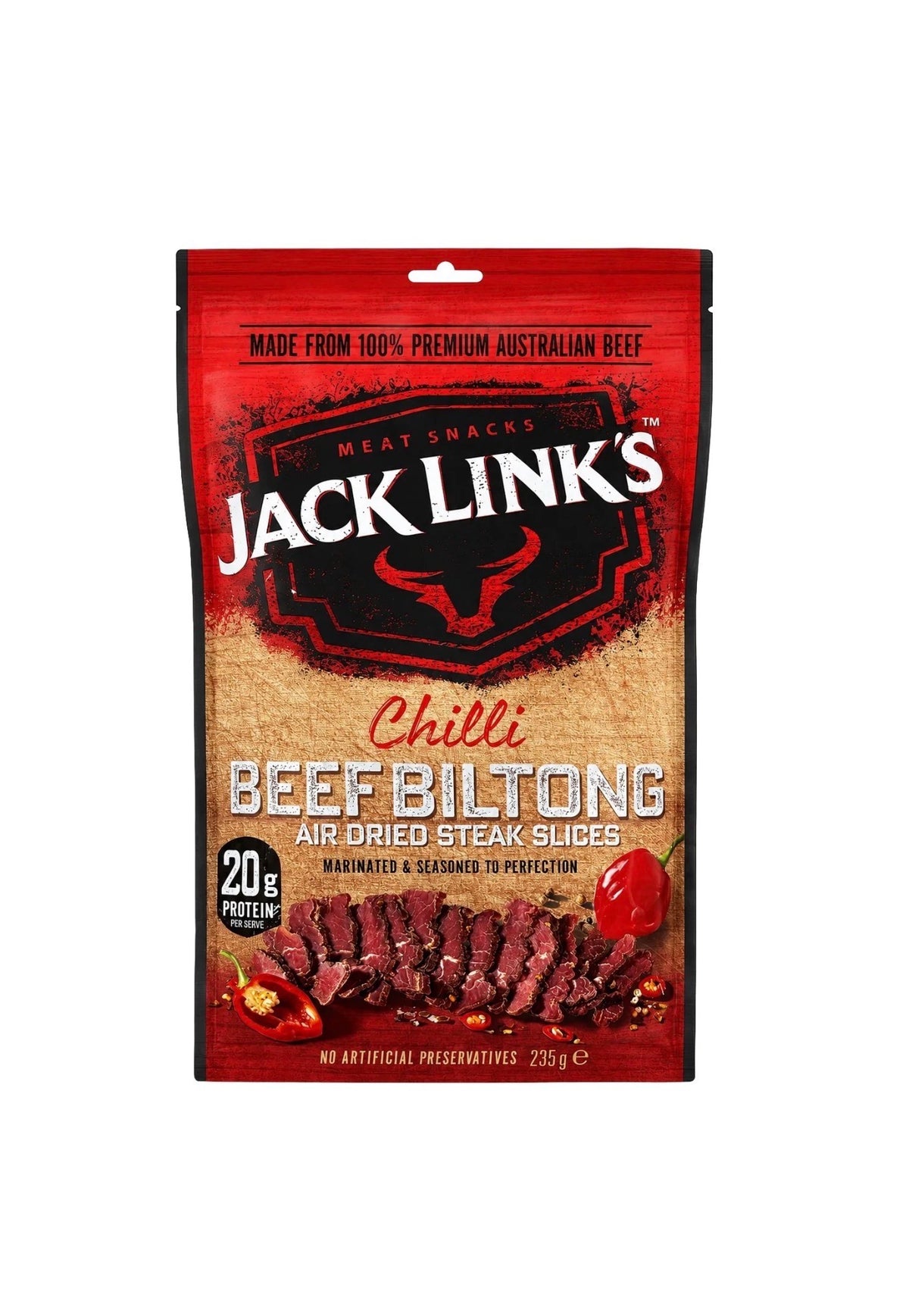 JACK LINK'S Chilli BEEF BILTONG AIR DRIED STEAK SLICES 235gm