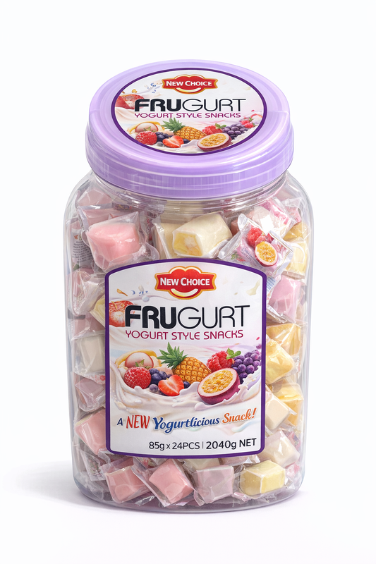 New Choice Frugurt yogurt style snacks 2040g bulk jar assorted flavours